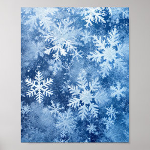 Poster Padrão de Floco de Neve Azul Inverno Congelado