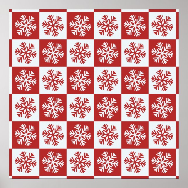 Poster Padrão de Floco de Neve de Natal Vermelho e Branco (Frente)