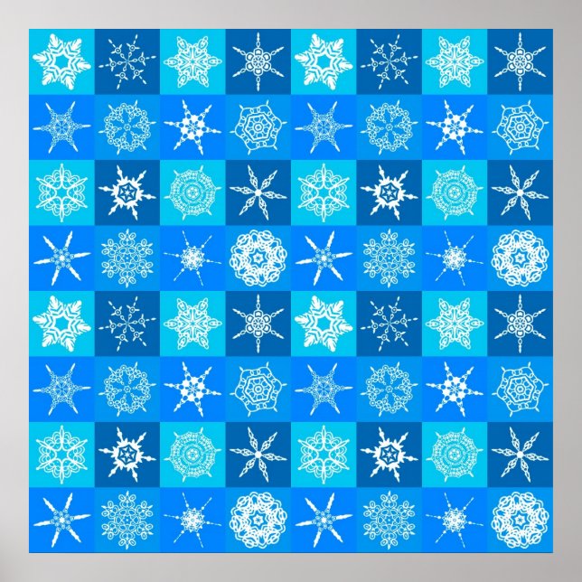 Poster Padrão de Flocos de Neve Azul (Frente)