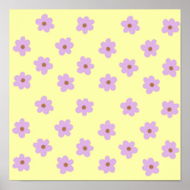 Poster Padrão de Flor Amarelo Púrpura Y2K do Hippie Retro