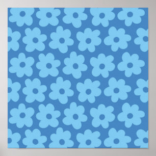 Poster Padrão de Flor Azul Anterior Hippie Y2K