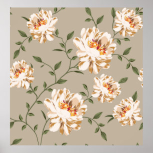 Poster padrão de flor castanha alheia no fundo azul