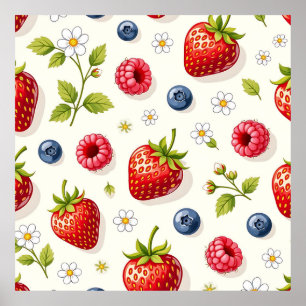 Poster Padrão de Flor de Cerejeira Frutas Frescas de Verã
