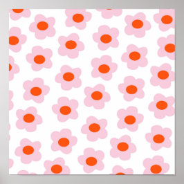 Poster Padrão de Flor de Hippie Vermelho Pink