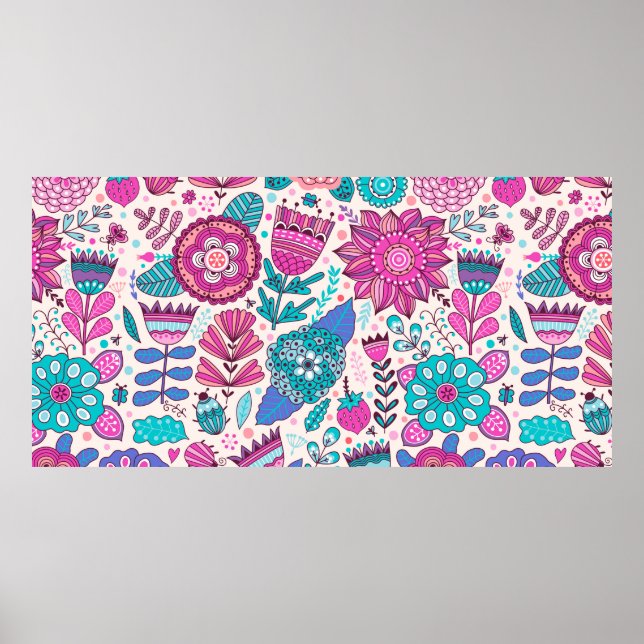 Poster Padrão de flor de vindima. Textura botânica sem co (Frente)