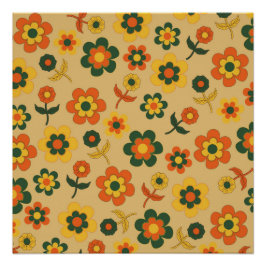 Pôster Padrão de Flor do Laranja de Imagem Retroativa 70s
