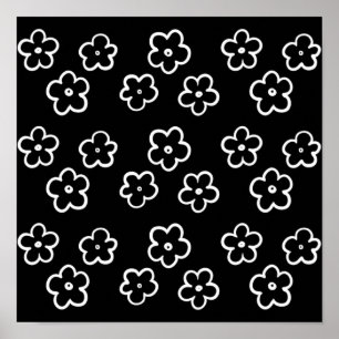 Poster Padrão de Flor Preto e Branco