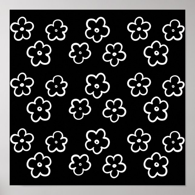 Poster Padrão de Flor Preto e Branco (Frente)