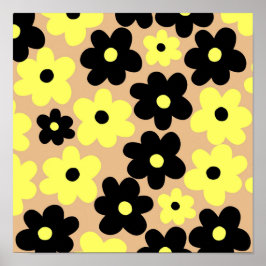 Poster Padrão de Flor Preto Preto de Pré-Disquete