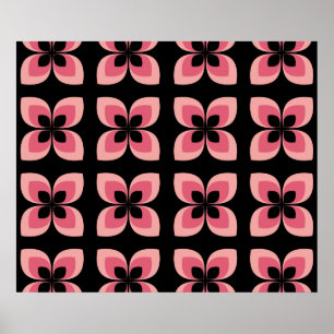 Poster Padrão de Flor Rosa Rosa Brilhante