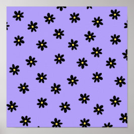 Poster Padrão de Flor Simples Preto Preto Preto Preto de 