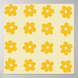 Poster Padrão de Flor Simples Tropical Amarelo Retroativo