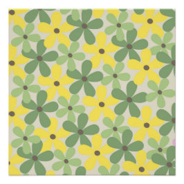 Pôster Padrão de Flor Verde Amarelo Retroativo Y2K 70s