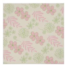 Padrão de Flor Verde Rosa bege Retroativo Y2K 70s