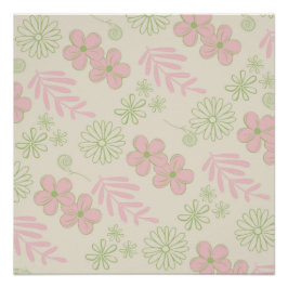 Pôster Padrão de Flor Verde Rosa bege Retroativo Y2K 70s