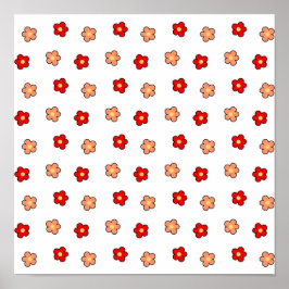 Poster Padrão de Flor Vermelho Cor-de-Pink Padrão Branco 