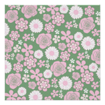 Padrão de Flor Y2K 70s - Cor-de-rosa Verde
