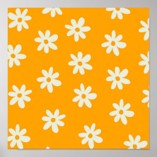 Poster Padrão de Flor Y2K Retro Branco Amarelo