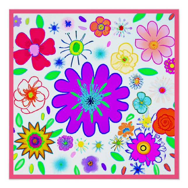 Pôster Padrão de Flores Coloridas (Frente)