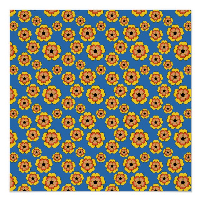Pôster Padrão de Flores de Laranja Amarelo (Frente)