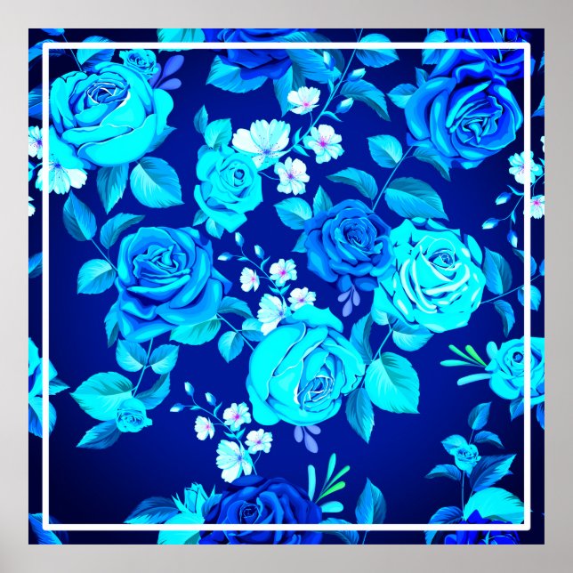 Poster Padrão de Flores de Rosa Azul Clássica-87600 (Frente)
