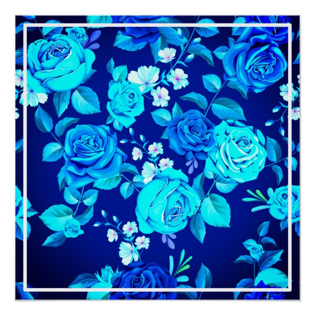 Pôster Padrão de Flores de Rosa Azul Clássico-87600 (Frente)