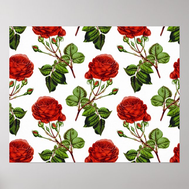 Poster Padrão de Flores Florais de Rosas vermelhas Elegan (Frente)