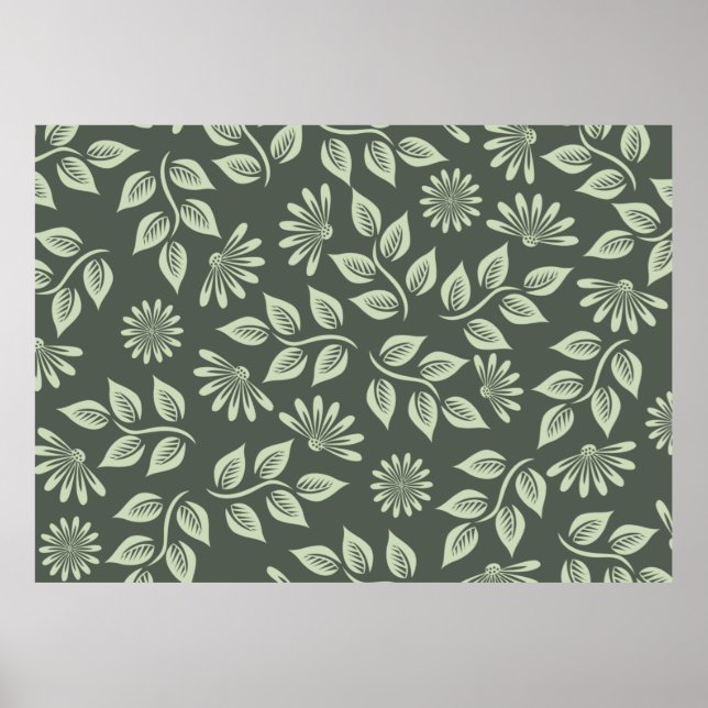 Poster Padrão de flores primavera verde (Frente)
