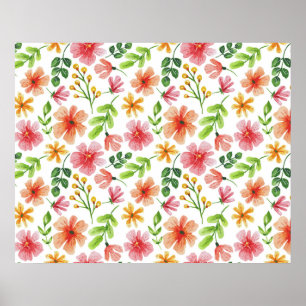 Poster Padrão de Flores Rosa Aquarela-69677