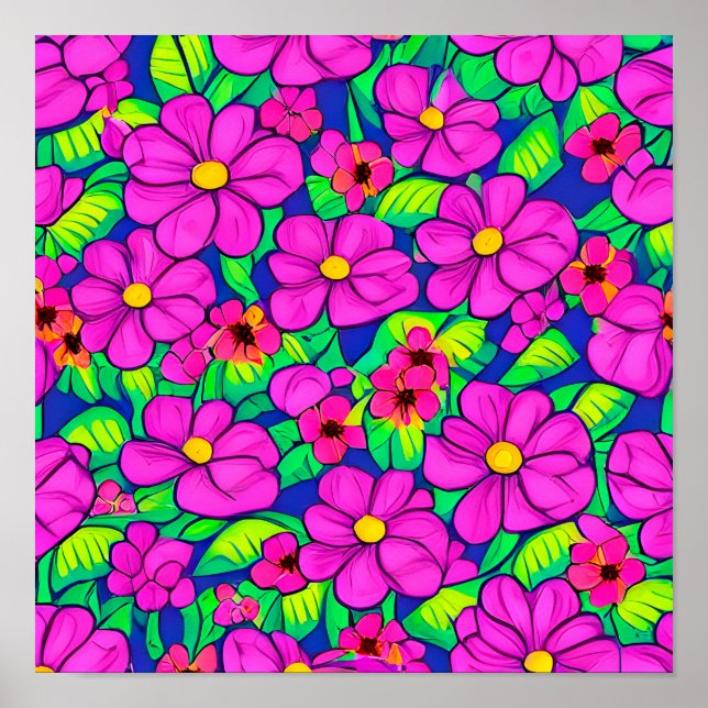 Poster Padrão de Flores Rosas (Frente)