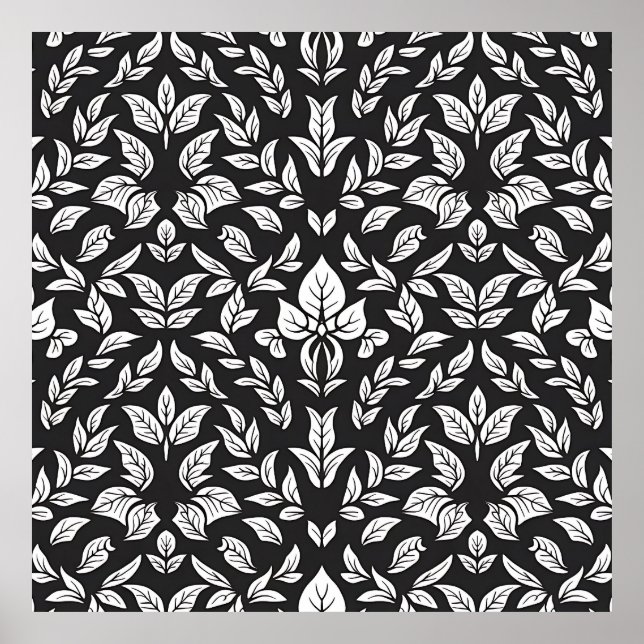 Poster Padrão de Folha Branca e Preta Elegante (Frente)