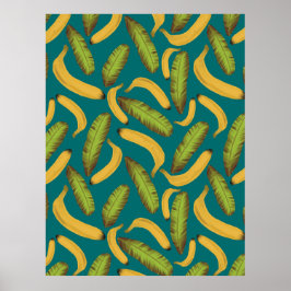 Poster Padrão de Folha de Banana Turquesa Tropical