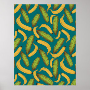 Poster Padrão de Folha de Banana Turquesa Tropical