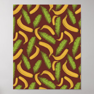 Poster Padrão de Folha de Banana Vermelha Tropical