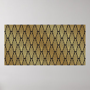 Poster Padrão de folha de palmeira Art Déco preto e doura
