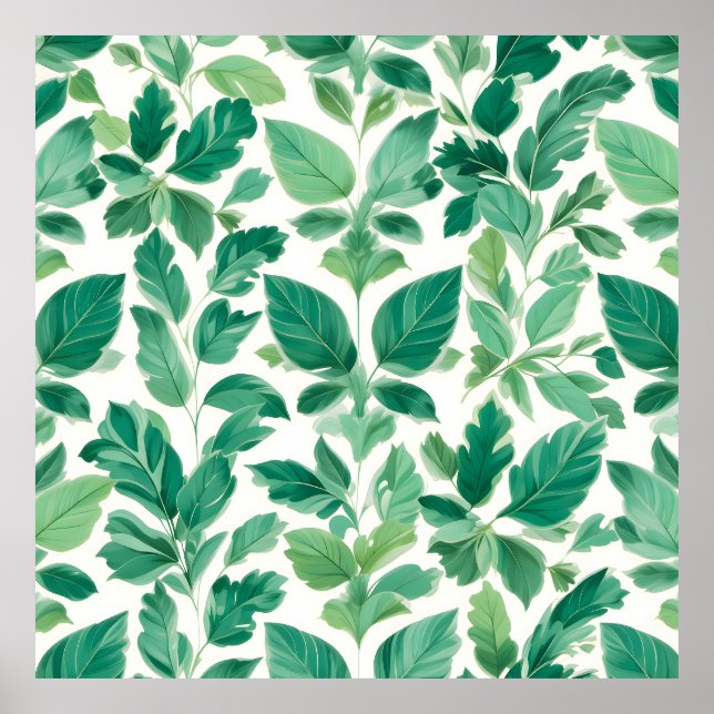 Poster Padrão de Folhagem Verde Lush (Frente)
