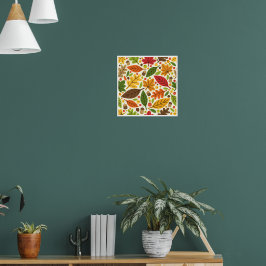 Poster Padrão de Folhas de Outono Coloridas e Bolotas