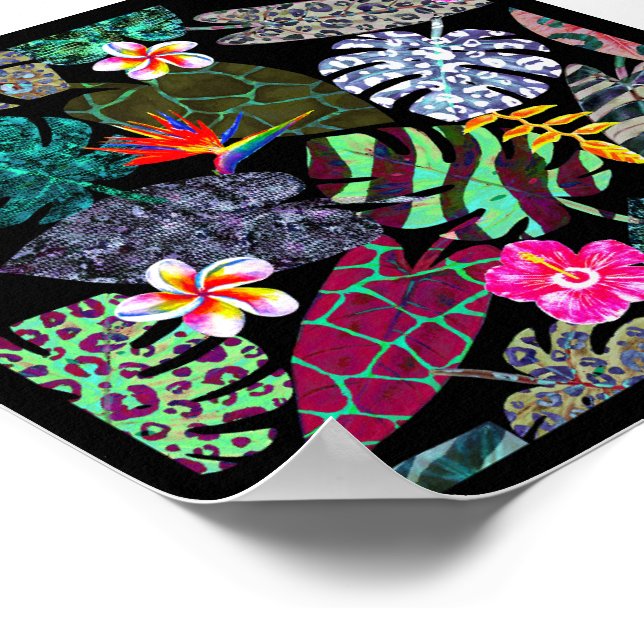 Poster Padrão de Folhas e Flores Tropicais Vibrantes (Borda)