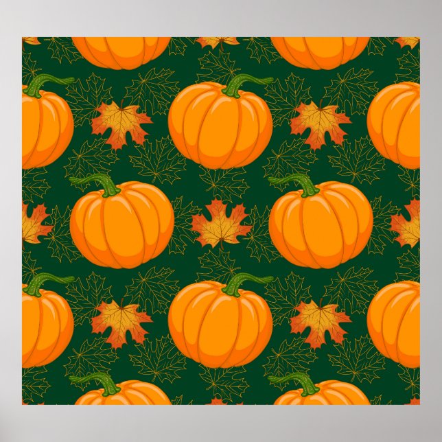 Poster Padrão de Folhas Laranja de Outono Deixa Folha (Frente)