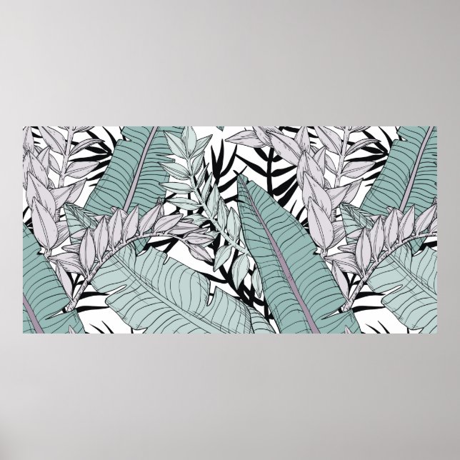 Poster Padrão de folhas sem costura floral com planta tro (Frente)