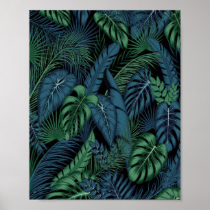 Poster Padrão de Folhas Tropicais à Meia-Noite