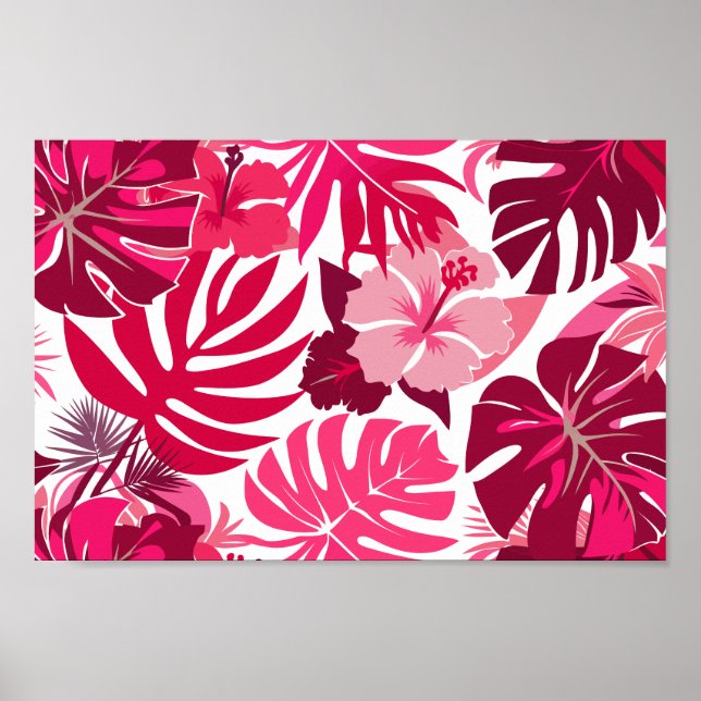 Poster Padrão de Folhas Tropicais de Hibiscus e Monstera (Frente)