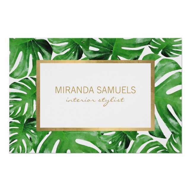 Pôster Padrão de Folhas Tropicais de Monstera de Aquarela (Frente)