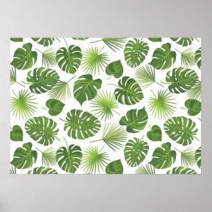Poster Padrão de Folhas Tropicais na moda Verde