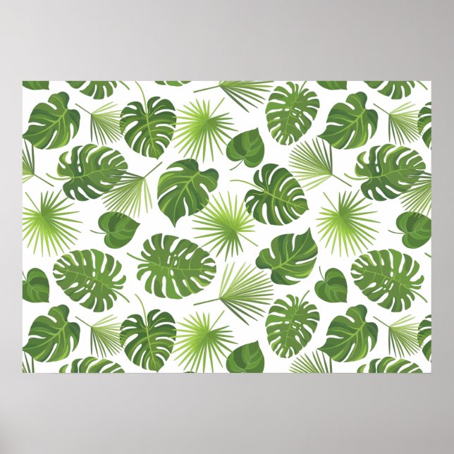 Poster Padrão de Folhas Tropicais na moda Verde (Frente)