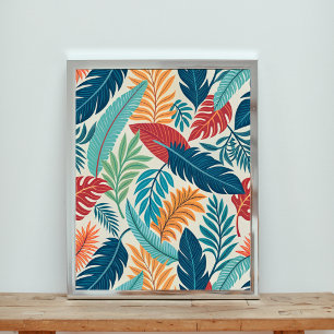 Poster Padrão de Folhas Tropicais Vibrantes