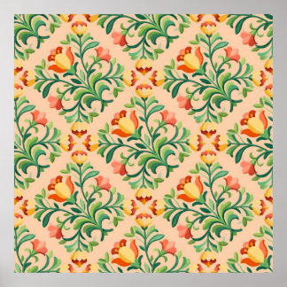 Poster padrão de folheado floral em tons pastel suaves