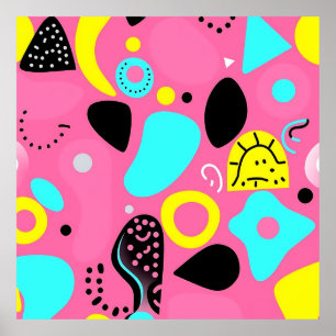 Poster Padrão de Formas Abstratas Rosa Divertido