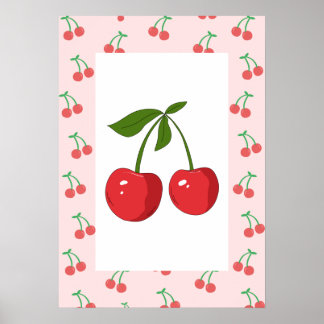 Poster Padrão de Fruta Cereja Retro Arte Estética de Berç