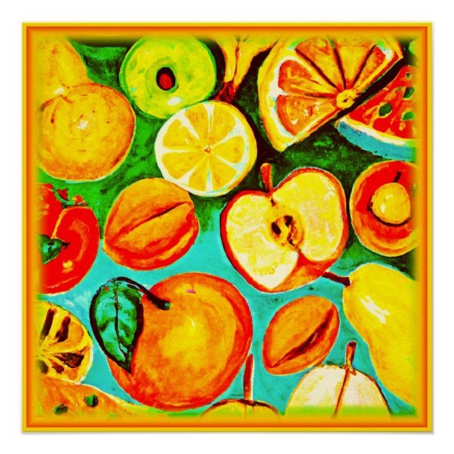 Pôster Padrão de Fruta Whimsical. Comprar Agora (Frente)